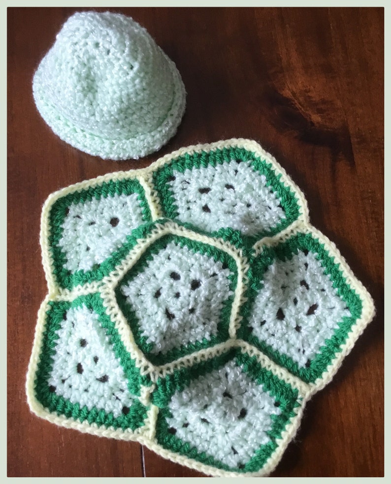 Handmade crocheted premie turtle shell blanket and hat perfect for those newborn pictures