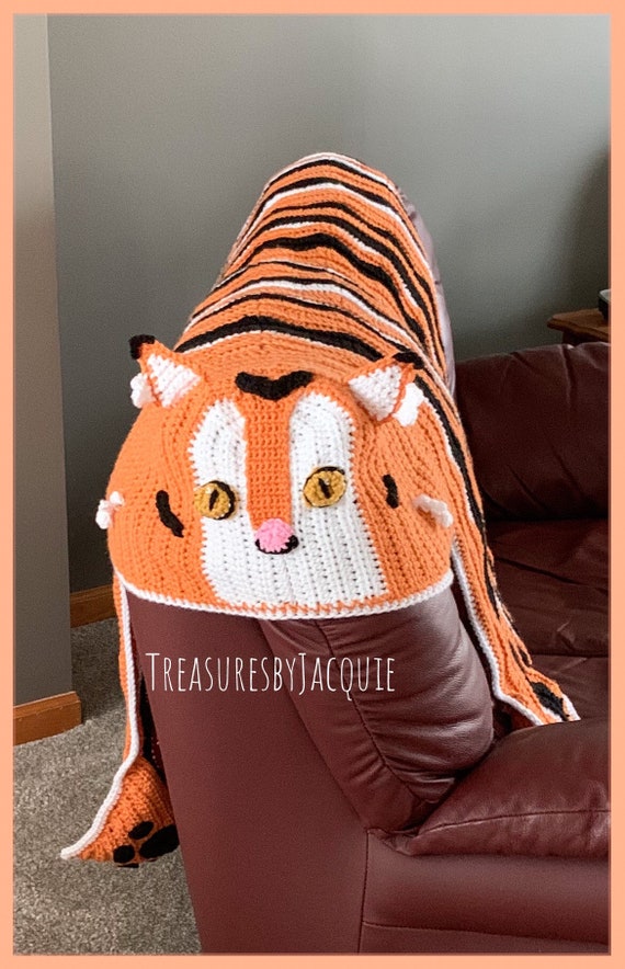Crocheted Hooded Tiger Blanket With Paws Kids Hooded Blanket