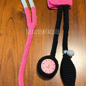 Crocheted Pretend Play Stethoscope and Blood Pressure Cuff Set hot pink set
