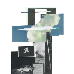 Handmade Home Decor Collage | Blue sky clouds digital collage | gift for friend | analog collage art | housewarming
