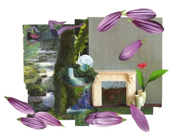 Collage abstracto hecho a mano / intrincado / floral / pétalos / escénico / horizontal