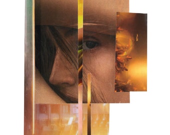 Arte de collage abstracto hecho a mano / Luz dorada del sol / Retrato