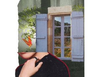 Decoración del hogar hecha a mano Collage / mariposa / retrato / collage digital de la naturaleza / regalo para amigos / arte de collage analógico / calentamiento de la casa