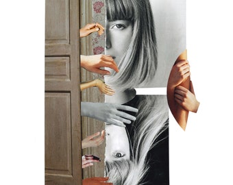 Decoración del hogar hecha a mano Collage / Manos / Retrato / Collage digital neutro / regalo para amigos / arte de collage analógico / calentamiento de la casa