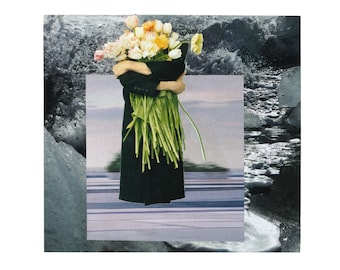 Decoración del hogar hecha a mano Collage / Floral / Retrato / Hugging Water Ocean collage digital / regalo para amigos / arte de collage analógico / calentamiento de la casa
