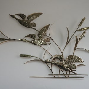 Vintage Brass Flying Ducks Wall Art