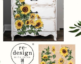 SUNFLOWER | Redesign With Prima Decor Transfers | Transfer Tool | Upcycling Vintage Furniture