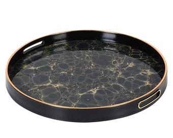 Indigo Blue and Gold Mottled Effect Tray | Gold Serving Drinks/Tea Tray | Decorative Tray | Coffee/Bar Table Tray | Candle Tray