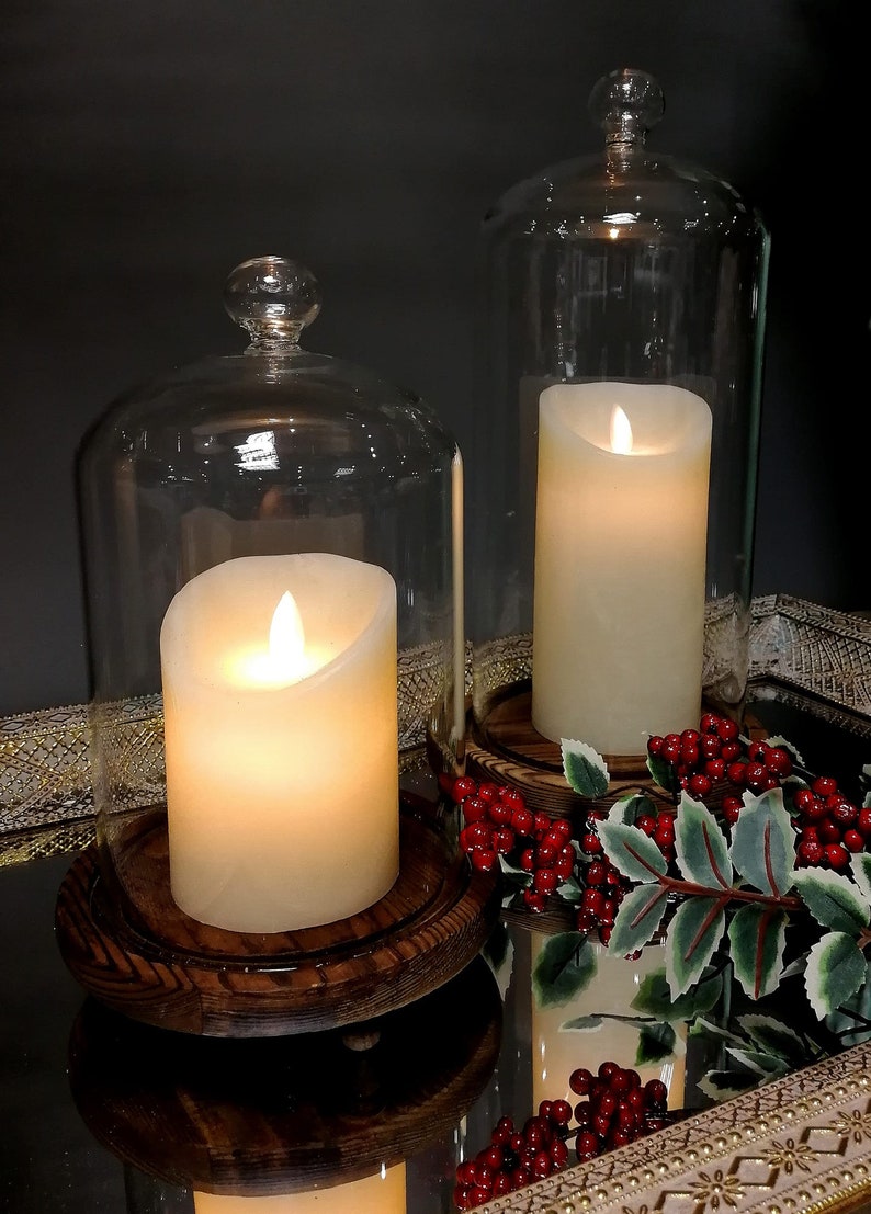 Display Dome Bell Jar Candle Dome Cloche Real Flame Flickering Etsy