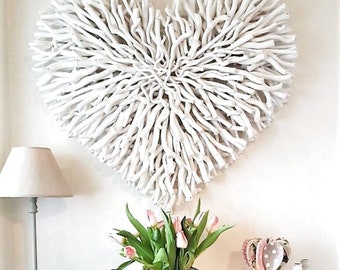 Large White Wall Twig Heart