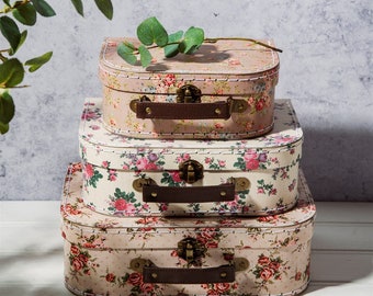 Sass & Belle Set Of 3 Small Vintage Sloth Sunflower Floral Storage Suitcases 