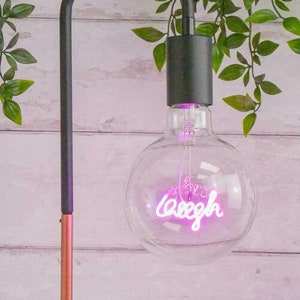 Laugh LED Text Light Bulbs  |  Upright LED Filament Text Bulbs Edison E27 Screw | Marble Stone base desk lamp | Lamp1T |  Copper | Laugh |