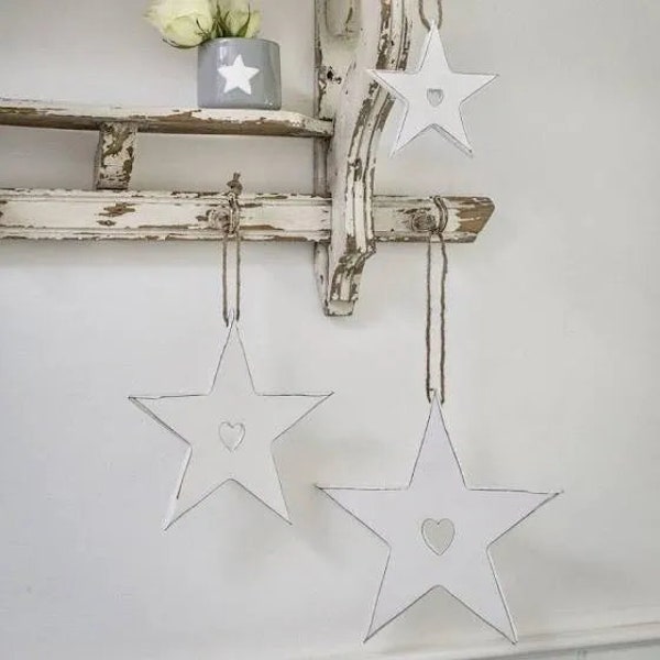 Hanging stars with cut out heart from Retreat Home | Rustic Heart | Hanging Decor | Shabby Chic Accessories