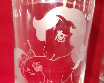 80s My little pony etched drinking glasses, nostalgic MLP drinkware, set of 3 glasses