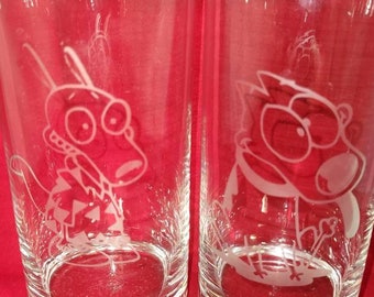 Rockos modern life etched drinking glasses. Rocko and Spunky