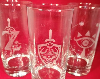 Zelda Drinking Glasses, Breath Of The Wild, Etched Glasses