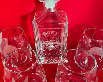 Bob's Burgers etched whiskey decanter set