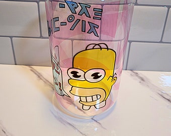 simpsons inspired Homer Simpson Mr. Sparkle glass tumbler with straw and bamboo lid