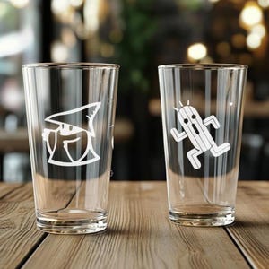 Etched Final Fantasy 9 Pint Glasses – Moogle, Cactaur, Mage, Tonberry