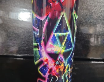 Zelda Inspired Watercolor Triforce Design on 20 oz Skinny Tumbler with Straw