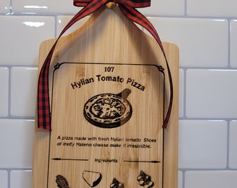 Zelda Tears of the Kingdom In-Game Recipes Engraved Bamboo Cutting Board -  Hylian Tomato Pizza - Decorative and Functional Kitchen Decor