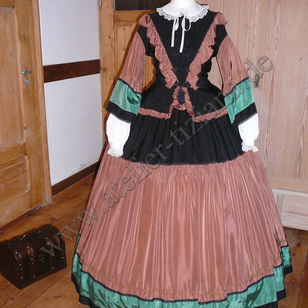 Unique 19ème siècle Sissi crinoline robe de jour robe victorienne crinoline états du sud taille de robe de guerre civile. 38 Taille 12