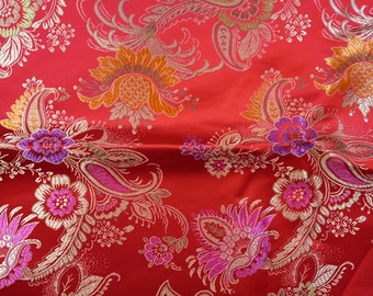 Königlich! Jacquard Stoff China Brokat Satin rot Rokoko Paisley REST 1 m