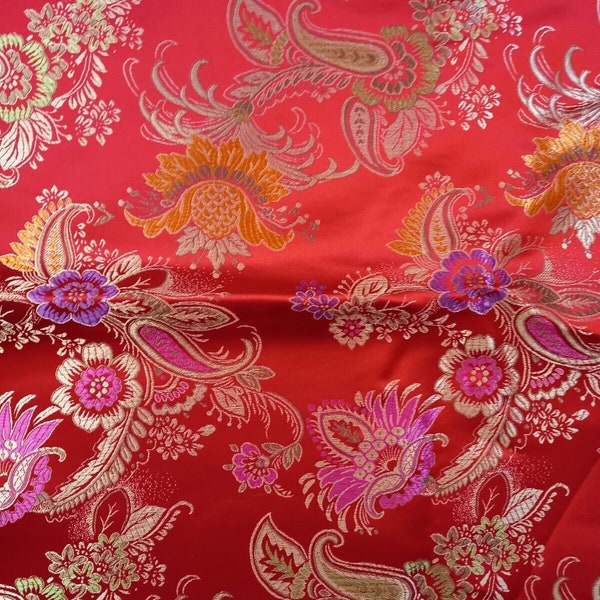 Königlich! Jacquard Stoff China Brokat Satin rot Rokoko Paisley REST 1 m