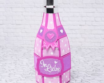 handgefertigte Geschenkbox in Flaschenform - Weinflasche als Geschenk - Box für Süßes - Geschenk "In Liebe" - Schachtel für Kleinigkeiten