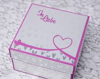 Geschenkbox - Geschenkschachtel - Liebesgeschenk - Box - für ein besonderes Geschenk  - Silberne "In Liebe" Box - Schachtel - Valentinstag