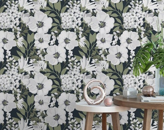 Black And White Floral Wallpaper Nursery Wallpaper Etsy Images, Photos, Reviews