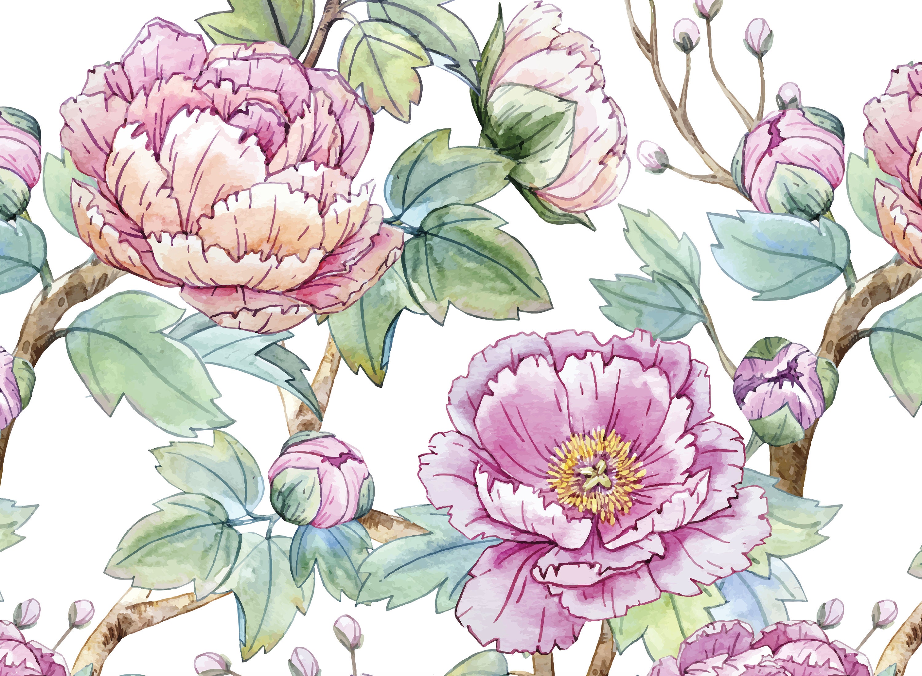 Pink Peonies Wallpaper // Removable Wallpaper // Peel and | Etsy
