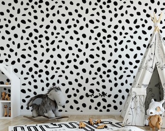 Peel and Stick Wallpaper Black Spots/ Dalmatian Spots Removable Wallpaper/ Black Polka Dot Unpasted Wallpaper/ Pre-Pasted Wallpaper WW2048