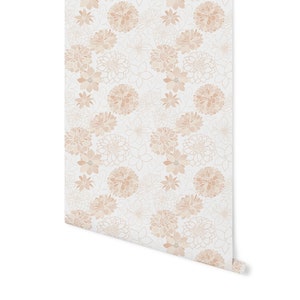 Peel and Stick Wallpaper Boho Floral Botanical Flowers Removable High Quality Vinyl/ Boho Peach Dahlias Wallpaper WW1731
