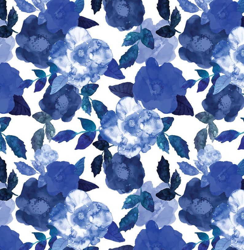 Navy and White Peel and Stick Wallpaper Floral Blue/ Blue Etsy