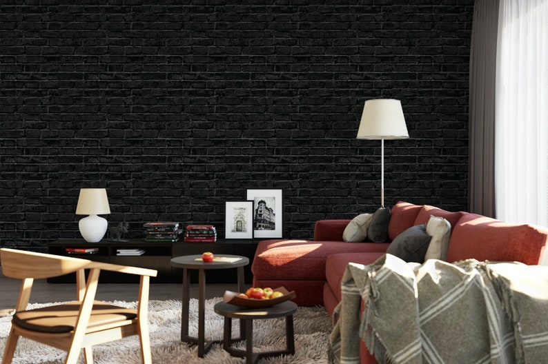 Black Brick Wallpaper // Removable Wallpaper // Peel and Stick - Etsy