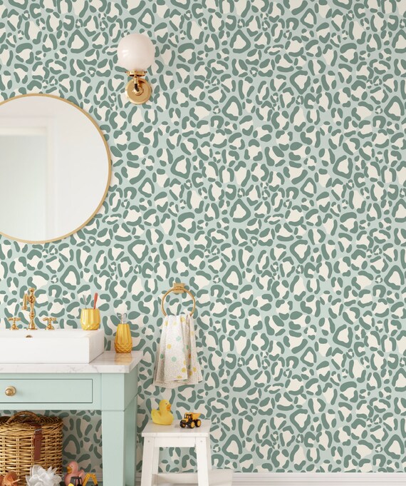 Peel and Stick Wallpaper Green/ Sage Green Modern Leopard - Etsy Peel and Stick Wallpaper Green/ Sage Green Modern Leopard - Etsy