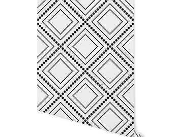 Black Diamond Peel and Stick Wallpaper, Modern Geometric Decor WW1847