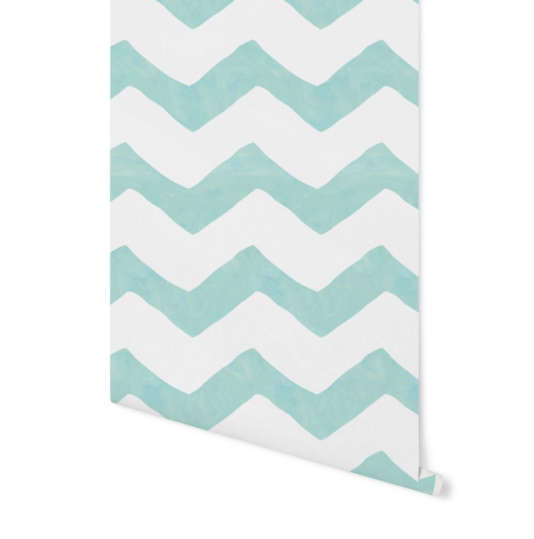 Peel and Stick Wallpaper Teal/ Tame Teal Chevron Wallpaper/ Removable ...