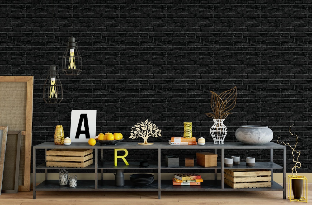 Black Brick Wallpaper // Removable Wallpaper // Peel and Stick