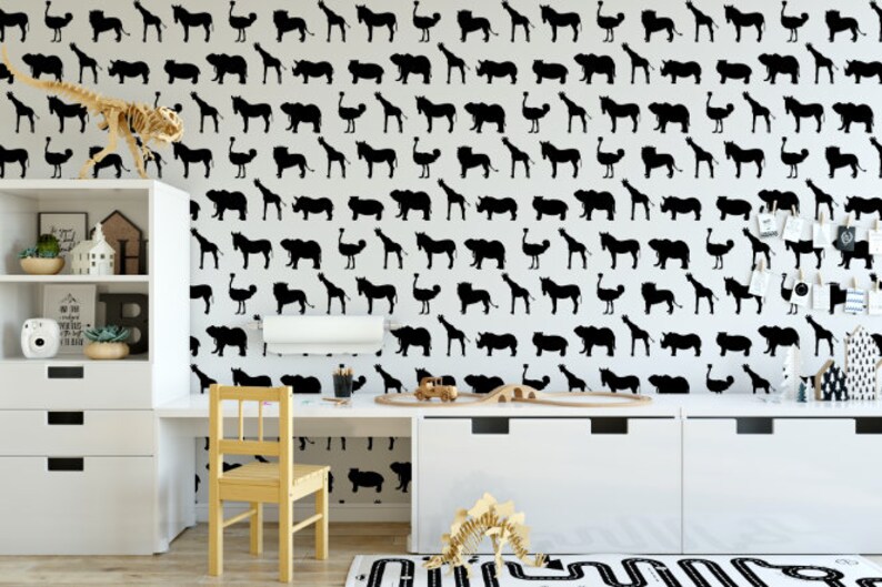 Black and White Safari Animals Wallpaper // Removable Etsy