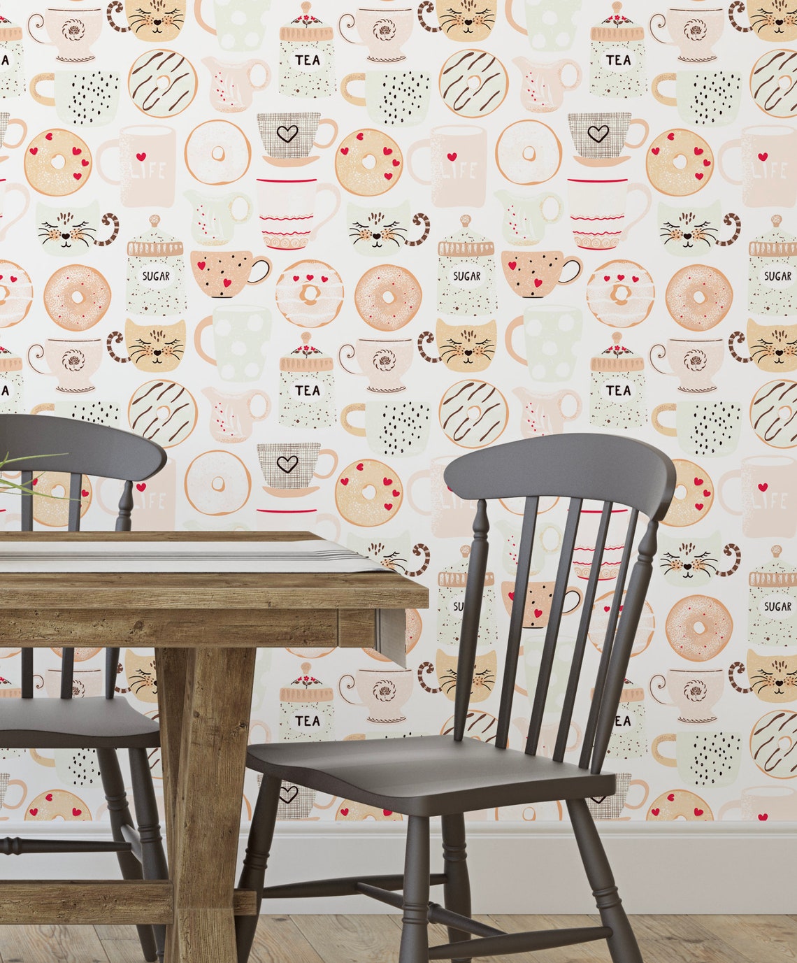 Whimsical Cup of Tea Wallpaper // Removable Wallpaper// Peel - Etsy
