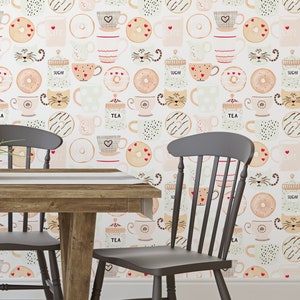 Whimsical Cup of Tea Wallpaper // Removable Wallpaper// Peel - Etsy