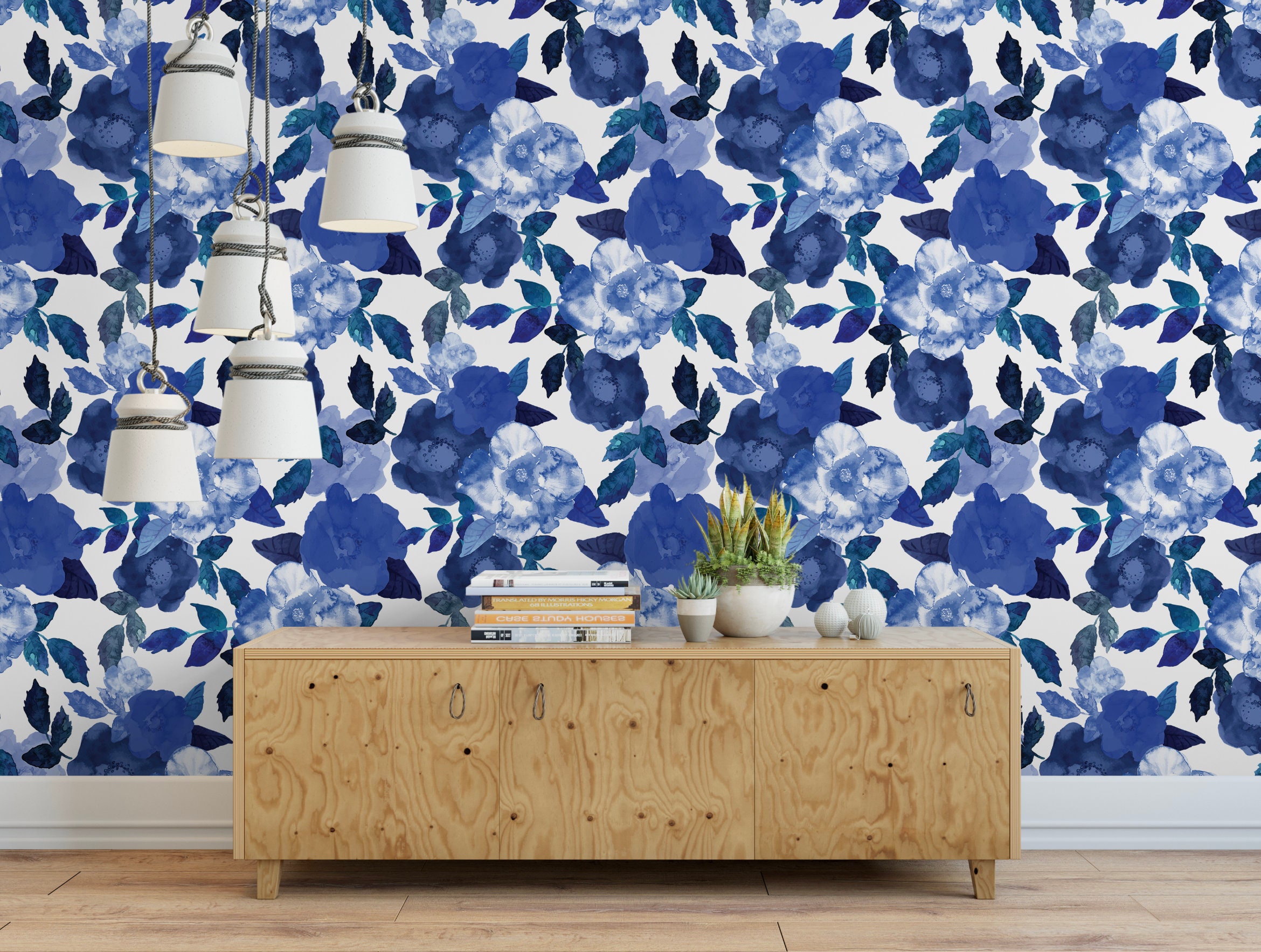 Navy and White Peel and Stick Wallpaper Floral Blue/ Blue - Etsy UK