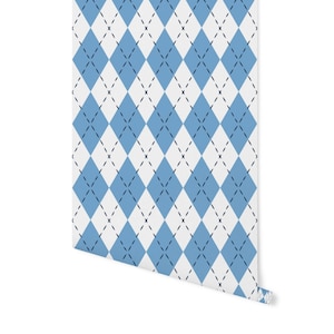 Carolina Blue Argyle Wallpaper/ Removable Peel and Stick Blue and White Wallpaper/ Unpasted Wallpaper/ Pre-Pasted Wallpaper WW2305