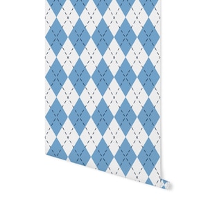 Carolina Blue Argyle Wallpaper/ Removable Wallpaper/ Peel and Stick Wallpaper/ Unpasted Wallpaper/ Pre-Pasted Wallpaper WW2305 image 2