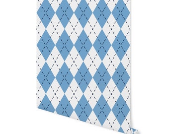 Carolina Blue Argyle Wallpaper/ Removable Peel and Stick Blue and White Wallpaper/ Unpasted Wallpaper/ Pre-Pasted Wallpaper WW2305