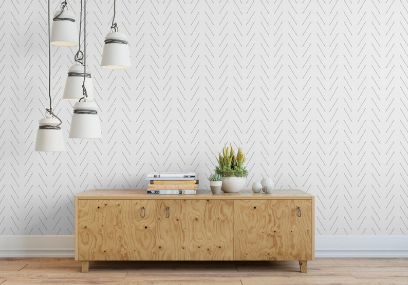 Peel and Stick Wallpaper Gray/ Gray Modern Hand Drawn Etsy