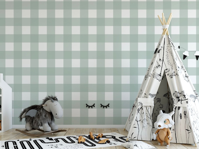 Sage Green Buffalo Check Wallpaper // Removable Wallpaper // | Etsy