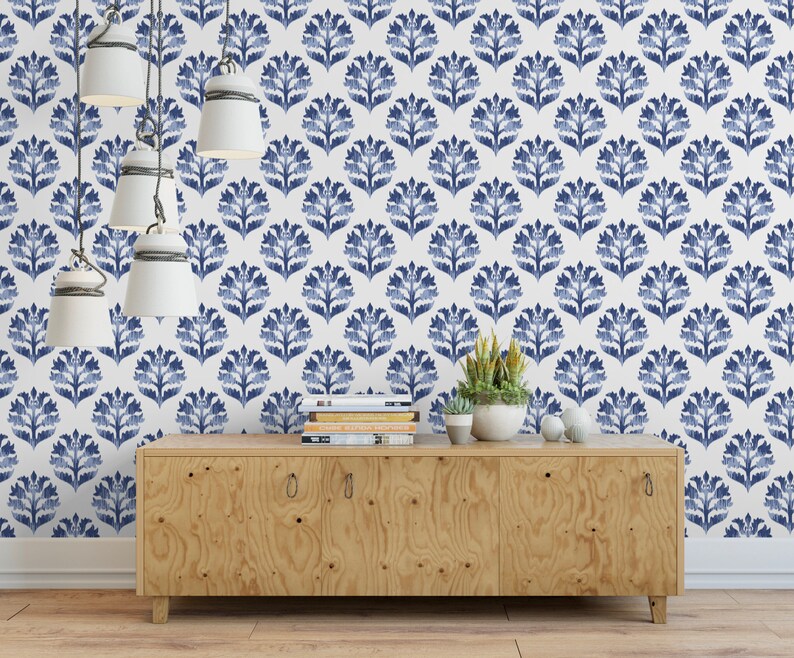 Navy Ikat Wallpaper // Removable Wallpaper// Peel and Stick Etsy